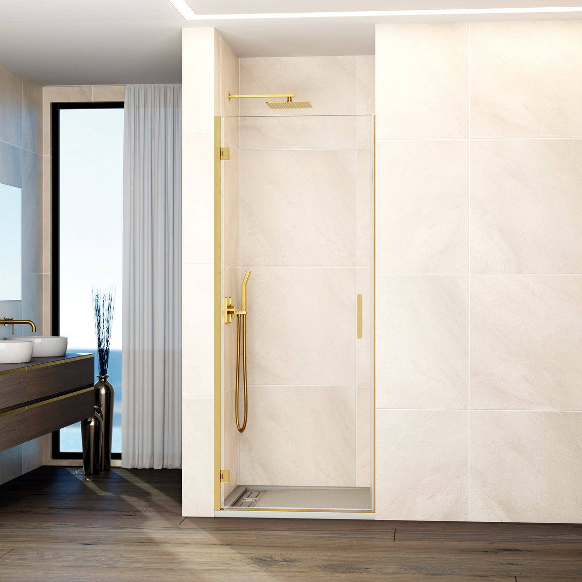 Mampara de ducha abatible Glass transparente 68-83 cm GME – Oro – imagen 7