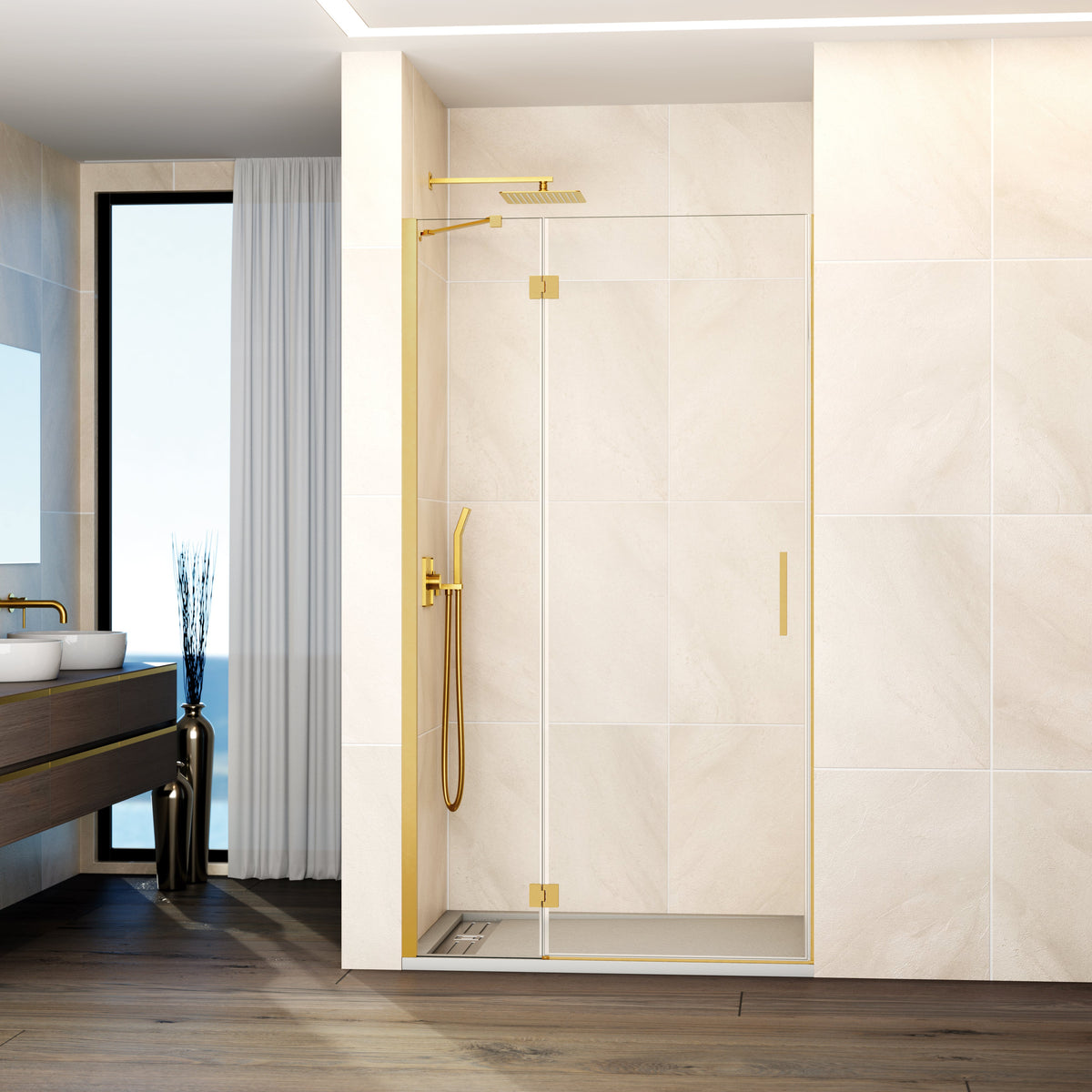 Mampara de ducha abatible Glass transparente 67-137 cm GME – Oro – imagen 7