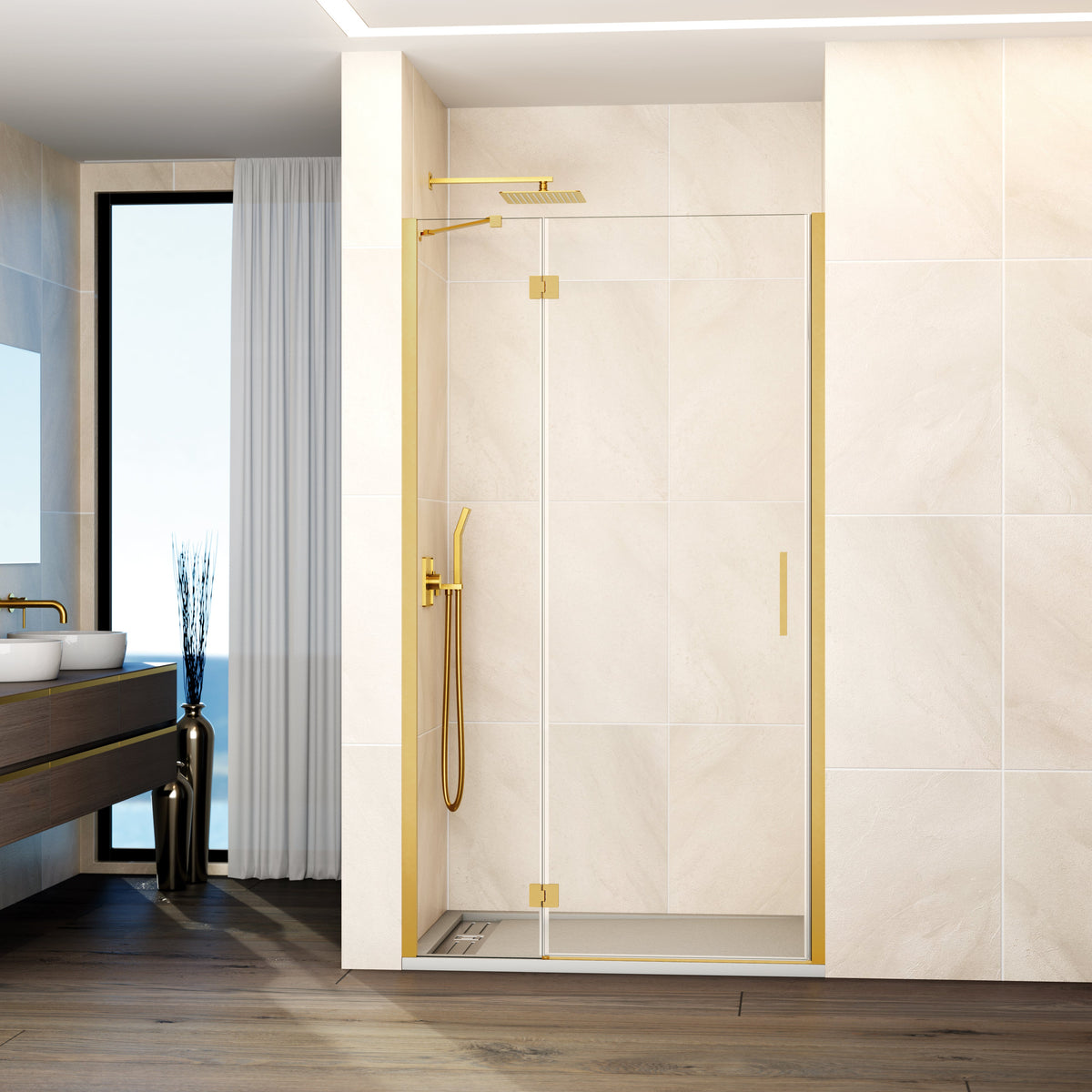 Mampara de ducha abatible Glass transparente 69-139 cm GME – Oro – imagen 7