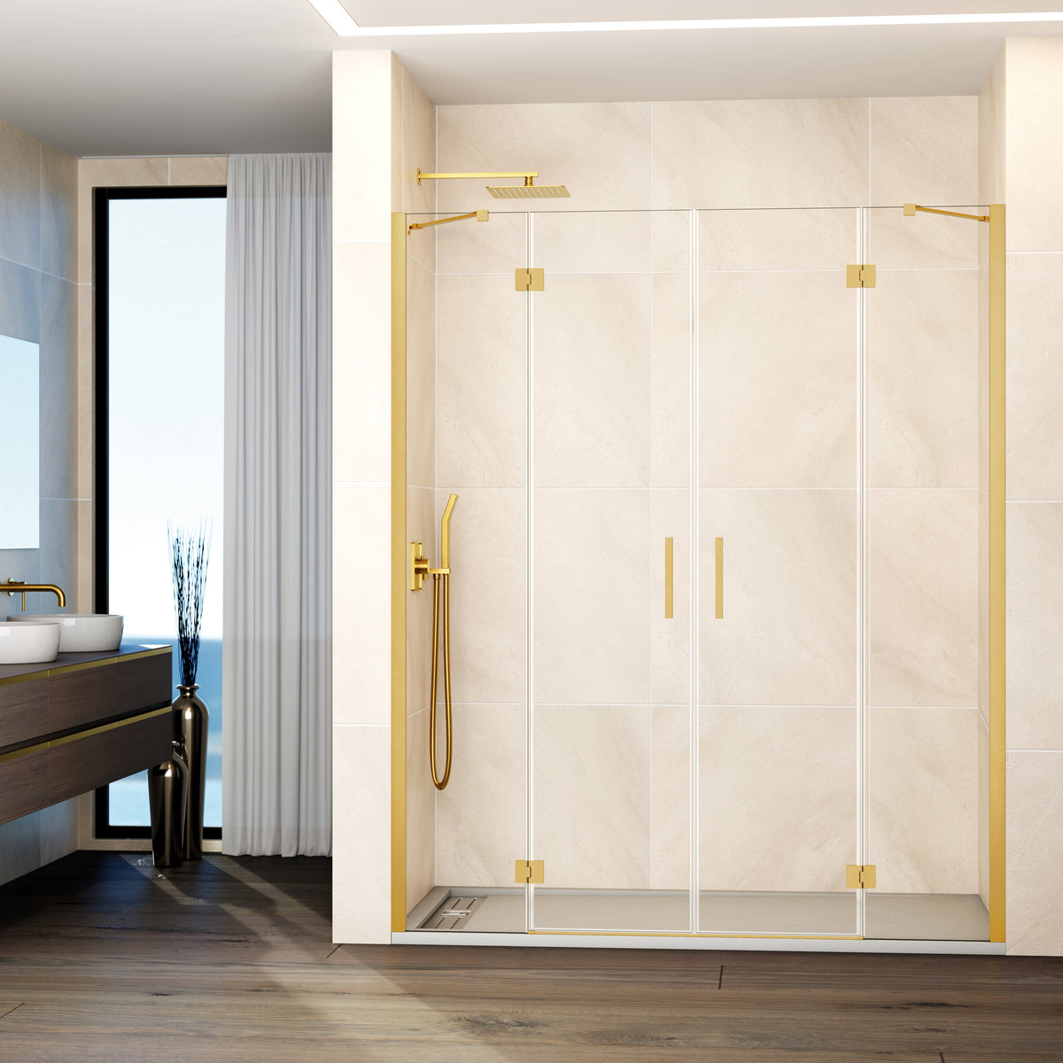 Mampara de ducha abatible Glass transparente 129-269 cm GME – Oro – imagen 7