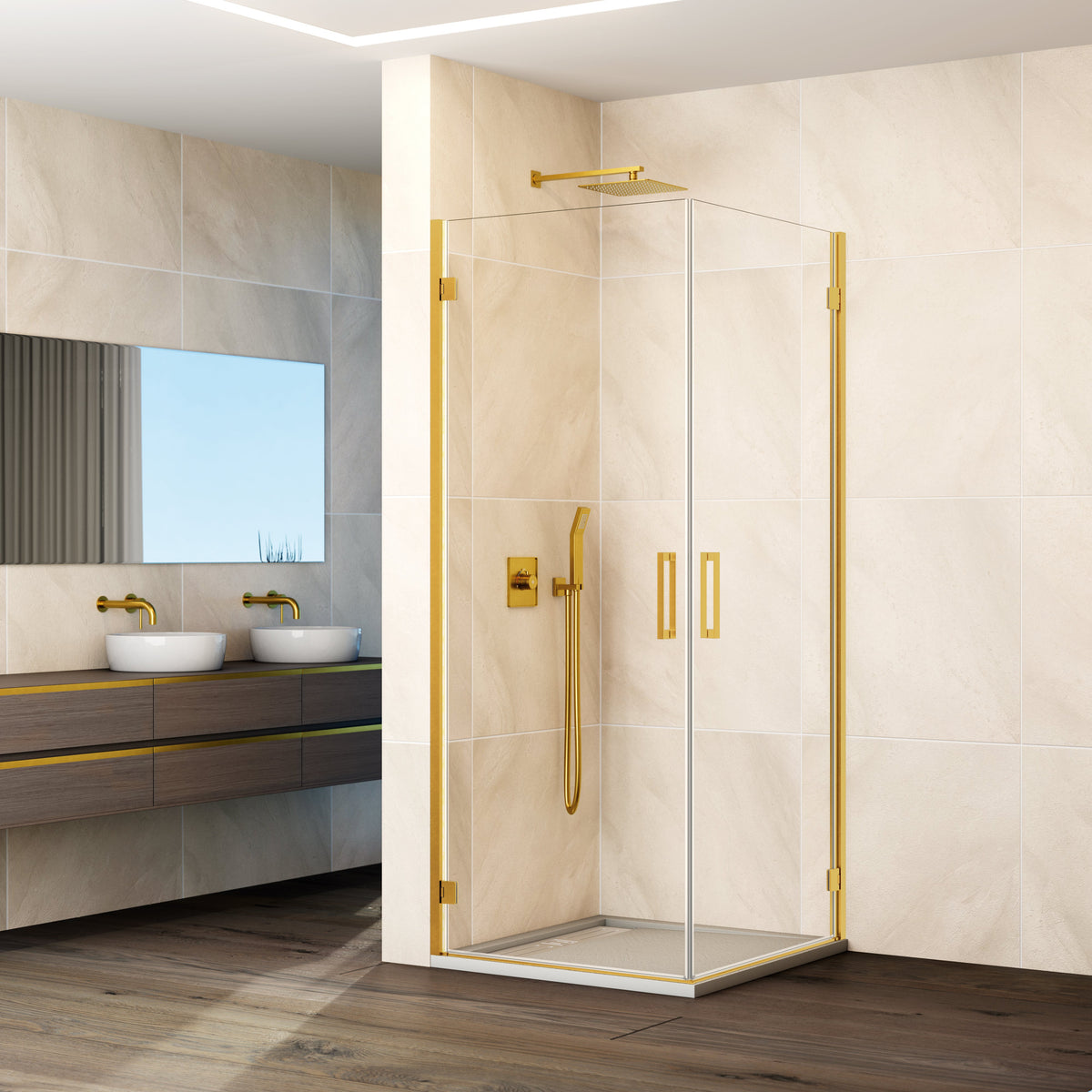 Mampara de ducha abatible Glass transparente 42-82 cm GME – Oro – imagen 7