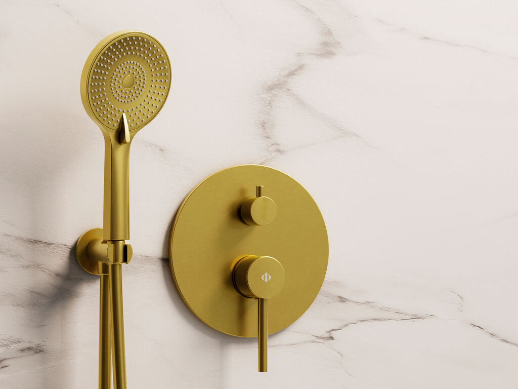 Conjunto de ducha empotrado monomando 2 funciones Sirio cromo dorado GME – Oro – imagen 12