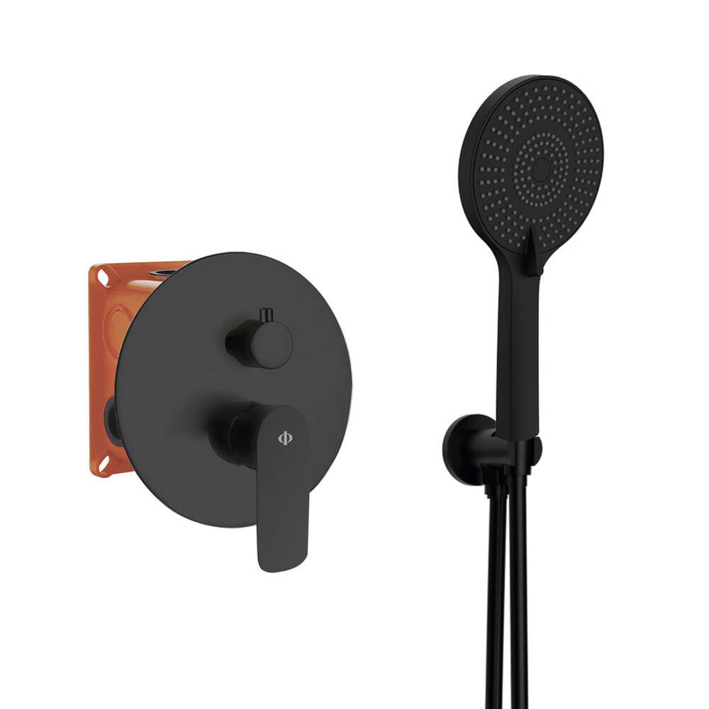 Conjunto de ducha empotrado monomando 2 funciones Cassio con kit GME – Negro mate