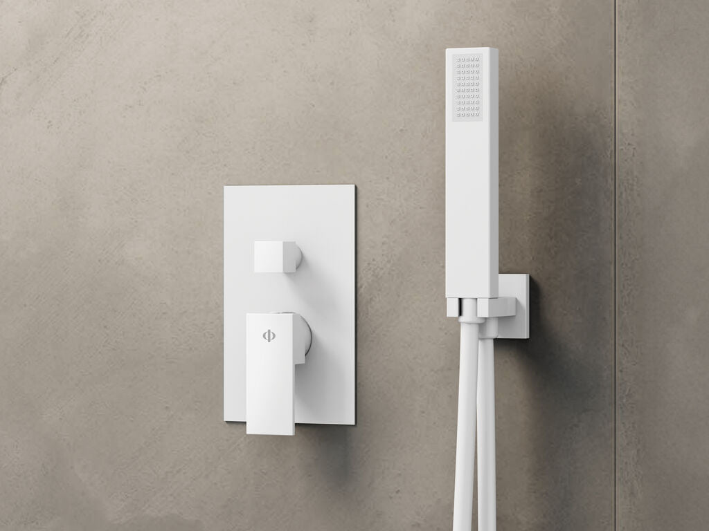 Conjunto de ducha empotrado monomando 2 funciones Orion cromo con kit – Blanco – imagen 15