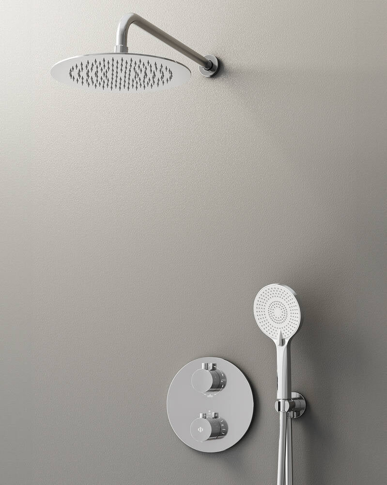 Conjunto de ducha empotrado termostático Round cromo con rociador pared
