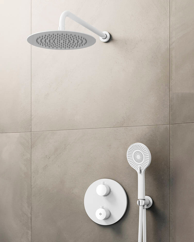 Conjunto de ducha empotrado termostático Round con rociador pared GME – Blanco – imagen 3