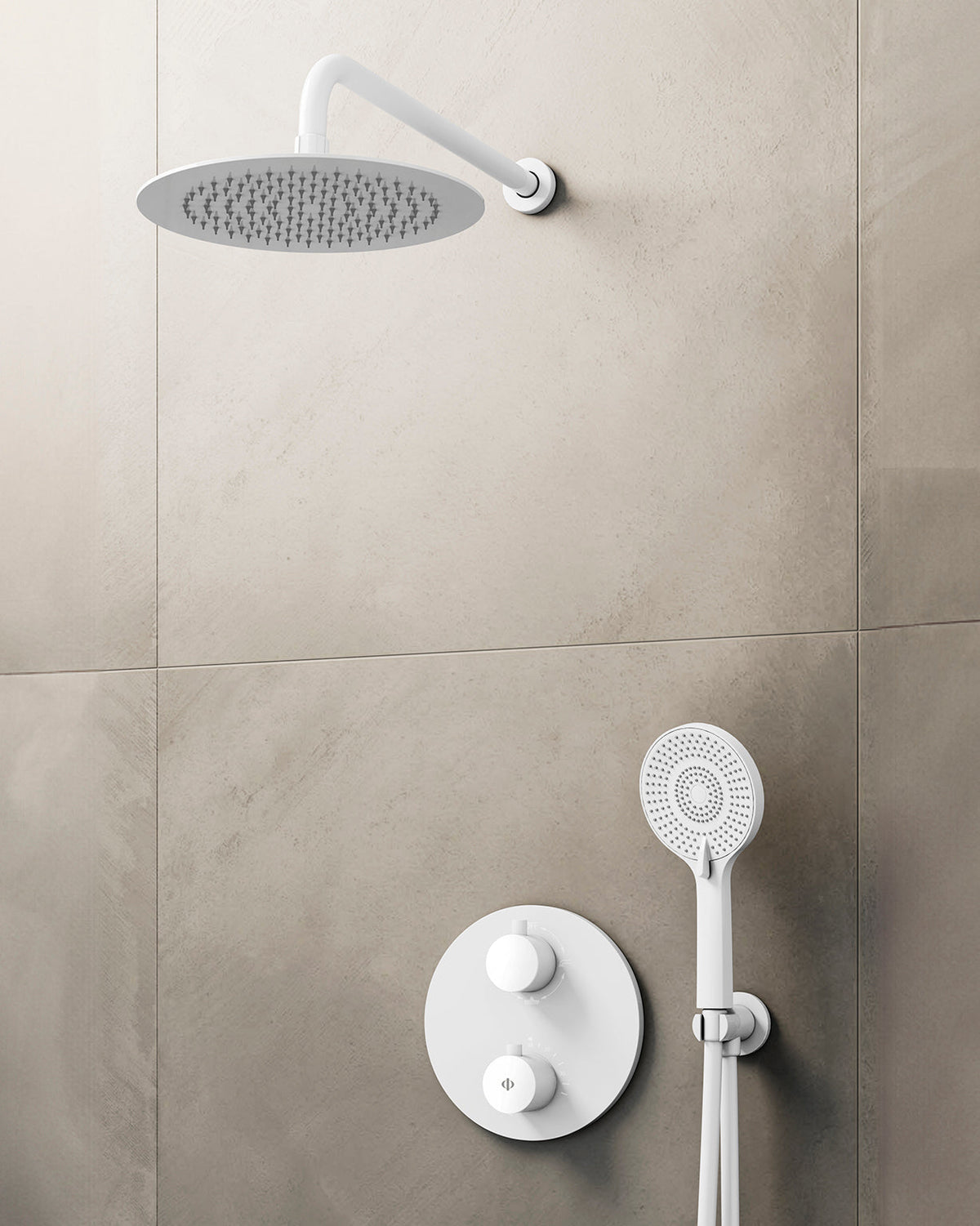 Conjunto de ducha empotrado termostático Round con rociador pared GME – Blanco – imagen 4