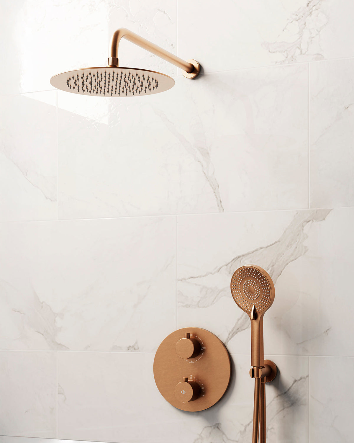 Conjunto de ducha empotrado termostático Round con rociador pared GME – Cobre – imagen 10