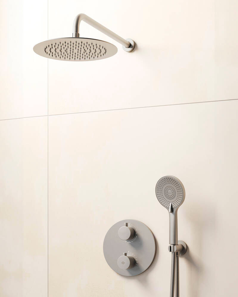 Conjunto de ducha empotrado termostático Round con rociador pared GME – Níquel – imagen 7
