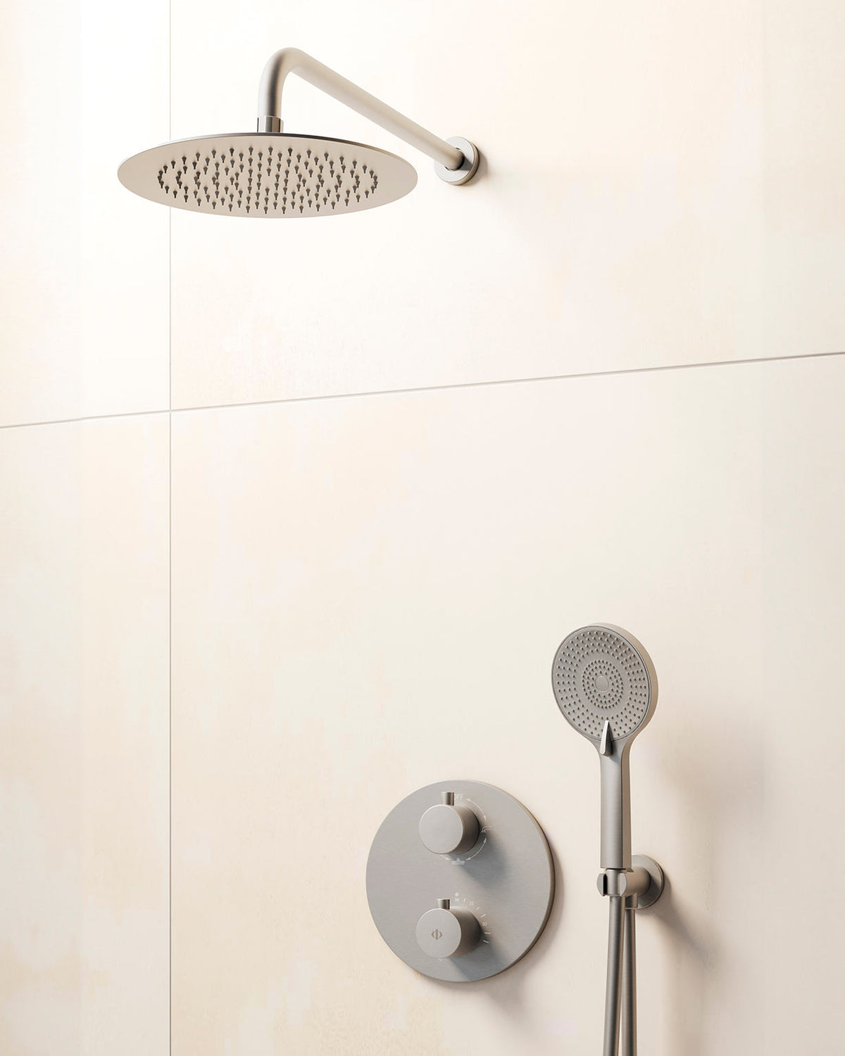 Conjunto de ducha empotrado termostático Round con rociador pared GME – Níquel – imagen 8
