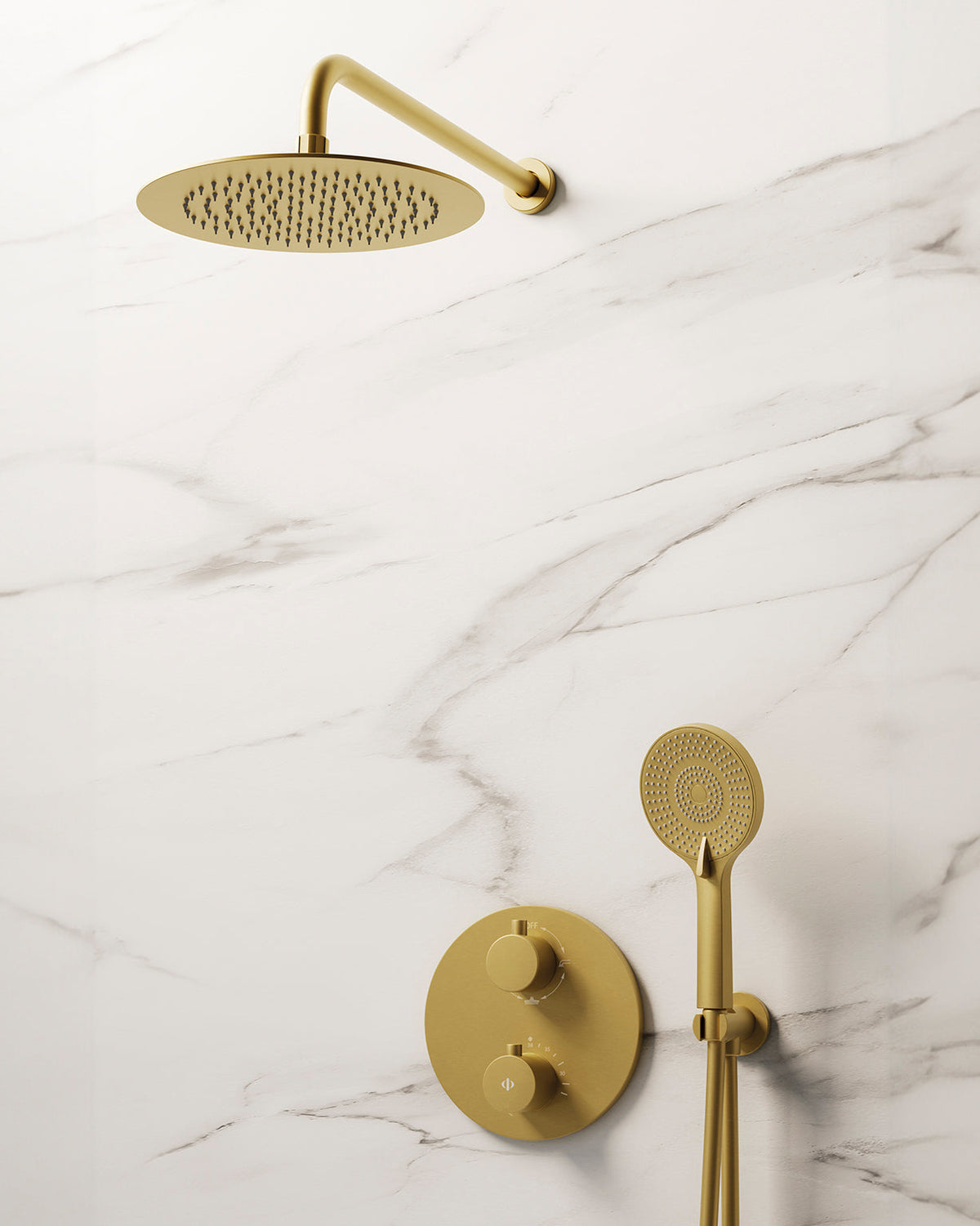 Conjunto de ducha empotrado termostático Round con rociador pared GME – Oro – imagen 2