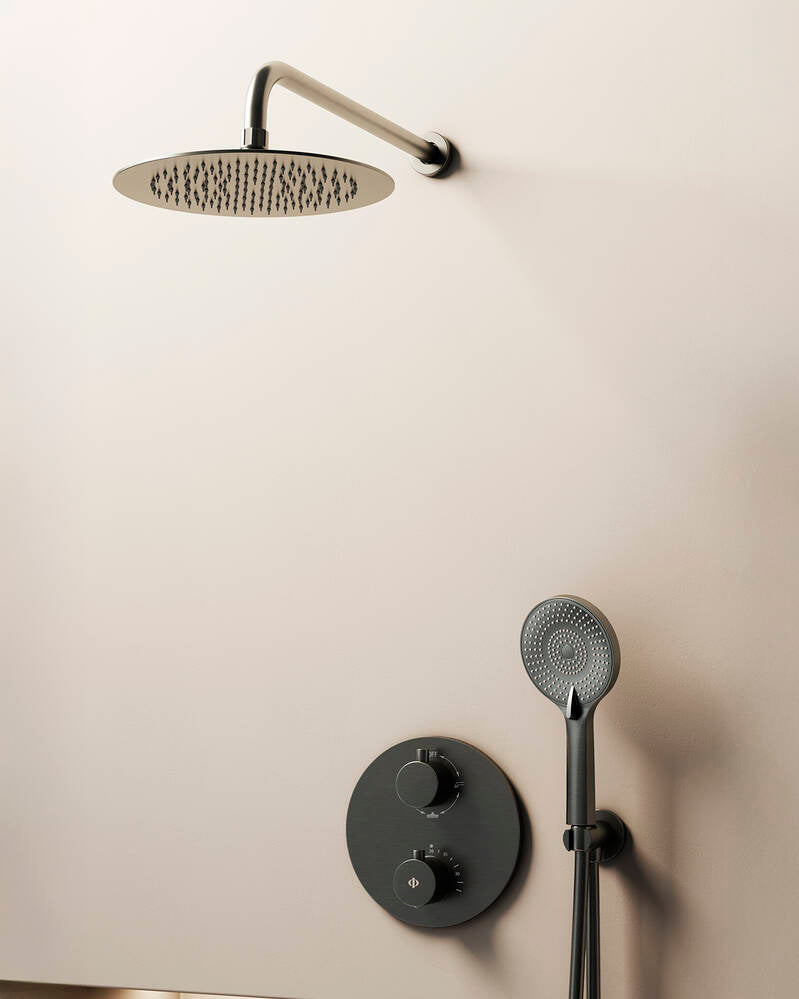 Conjunto de ducha empotrado termostático Round con rociador pared GME – Titanio – imagen 5