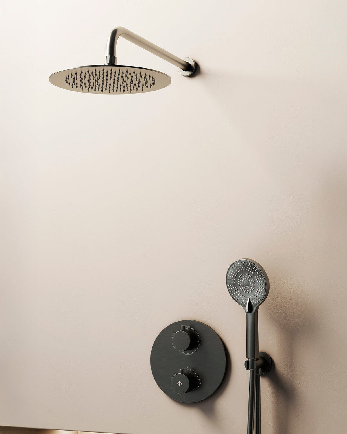 Conjunto de ducha empotrado termostático Round con rociador pared GME – Titanio – imagen 6