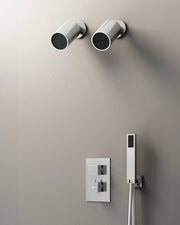 Conjunto de ducha empotrado termostático Orion cromo con doble rociador lluvia y cascada
