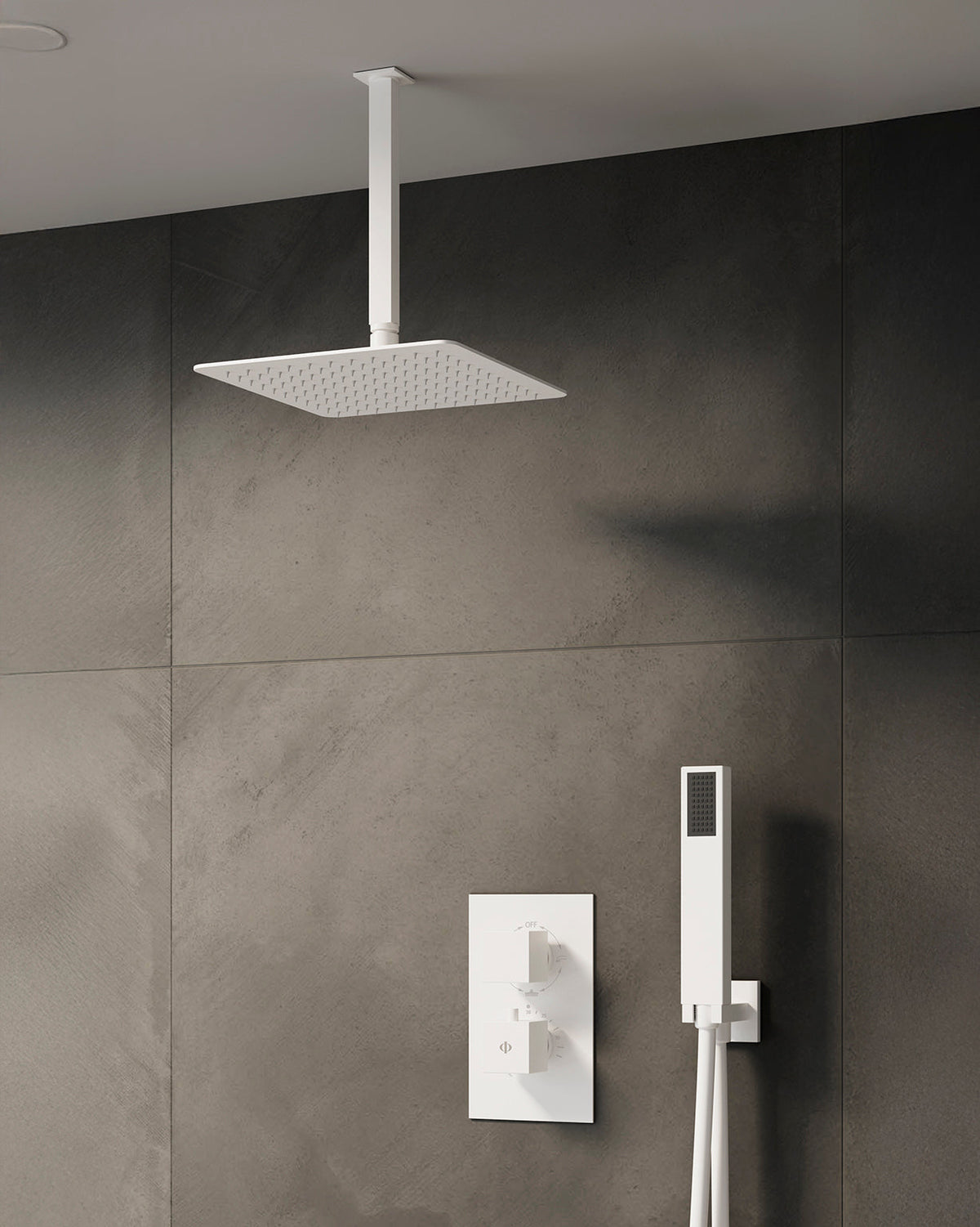 Conjunto de ducha empotrado termostático Orion con rociador de techo – Blanco – imagen 2