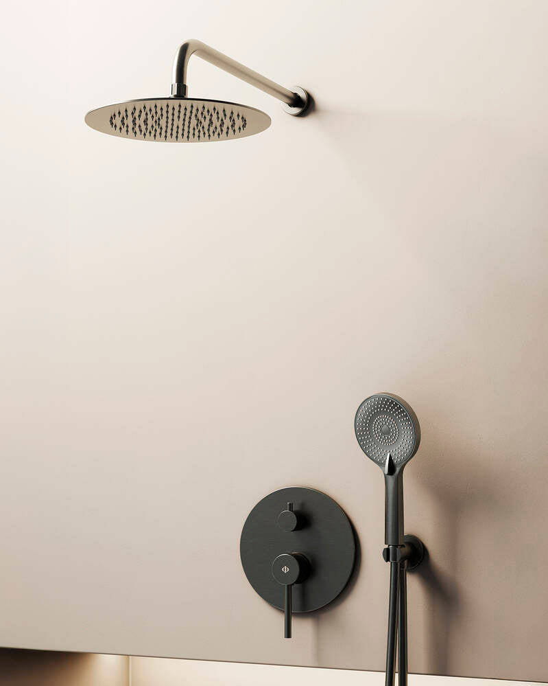 Conjunto de ducha empotrado monomando Sirio con rociador pared GME – Titanio