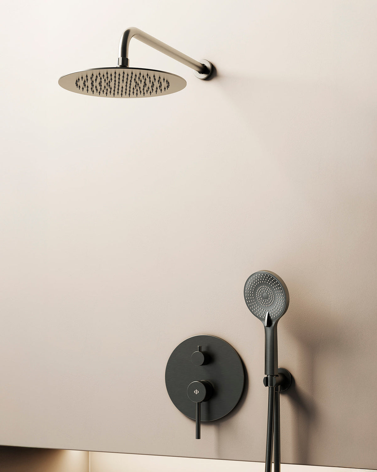 Conjunto de ducha empotrado monomando Sirio con rociador pared GME – Titanio – imagen 2