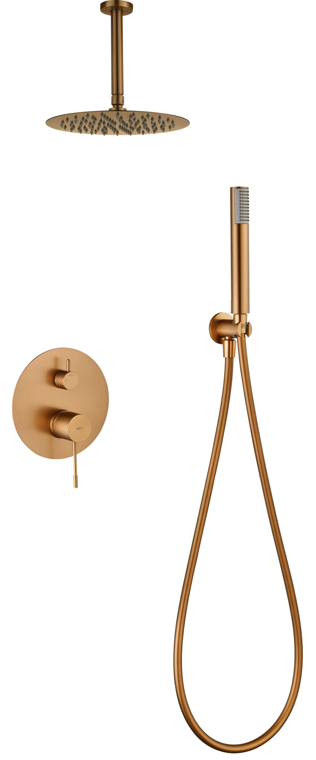Conjunto de ducha monomando empotrado Piamonte Imex – Oro rosa cepillado