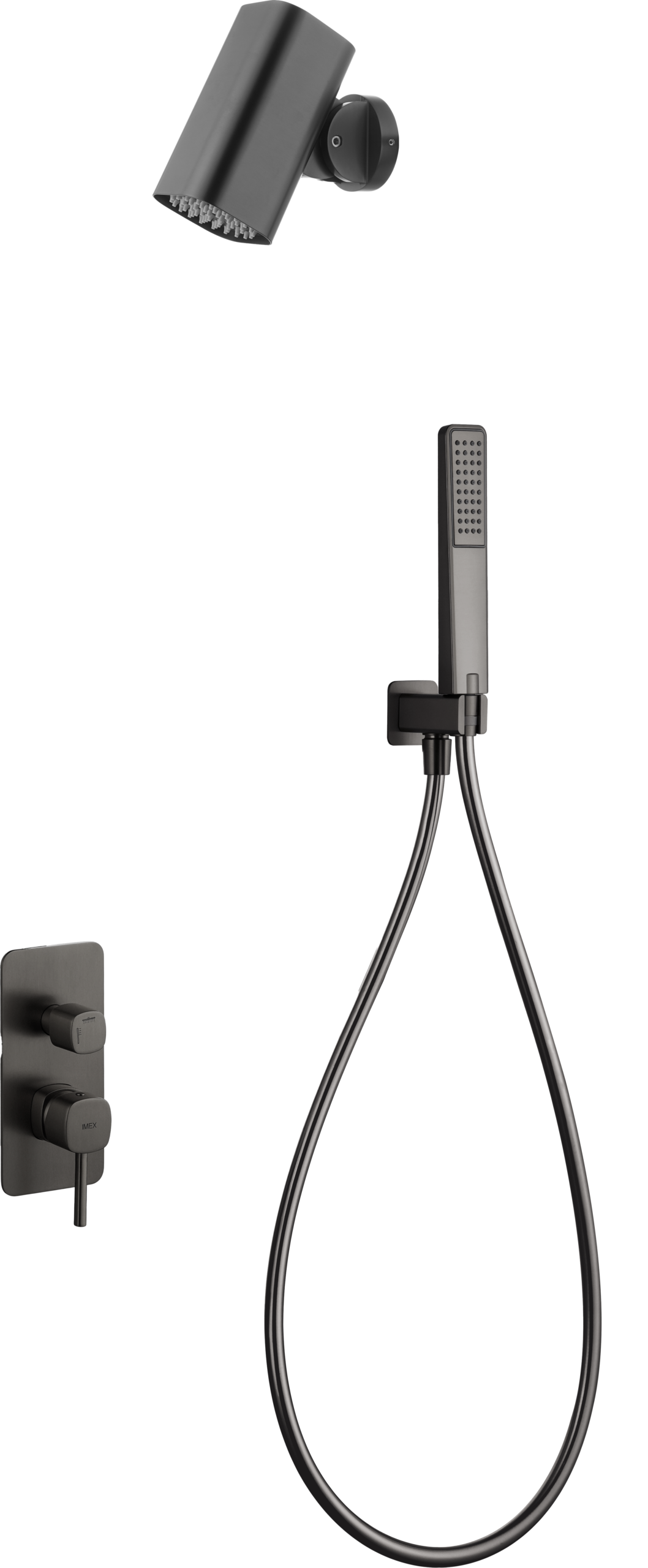 Conjunto de ducha monomando empotrado Toscana con rociador Tube Imex – Black gun metal