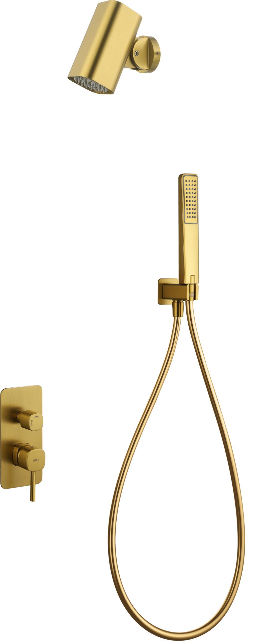 Conjunto de ducha monomando empotrado Toscana con rociador Tube Imex – Oro cepillado