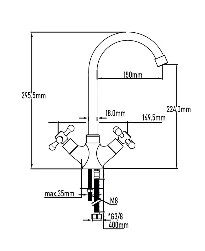 Grifo Monobloc de fregadero serie Clasica – Cromo – imagen 4