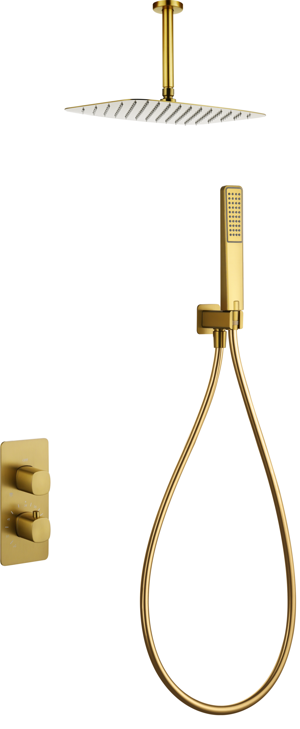 Conjunto de ducha termostático empotrado Arezzo Imex – Oro cepillado