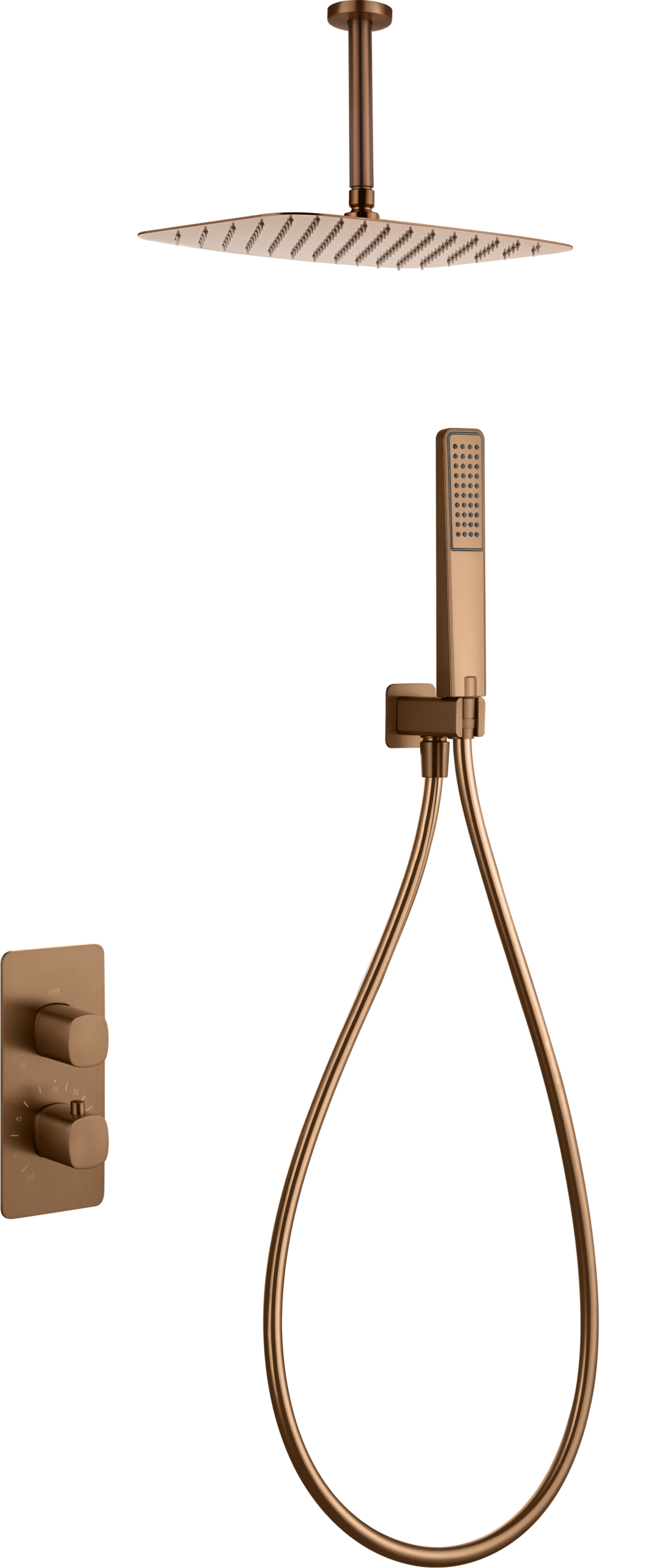 Conjunto de ducha termostático empotrado Arezzo Imex – Oro rosa cepillado