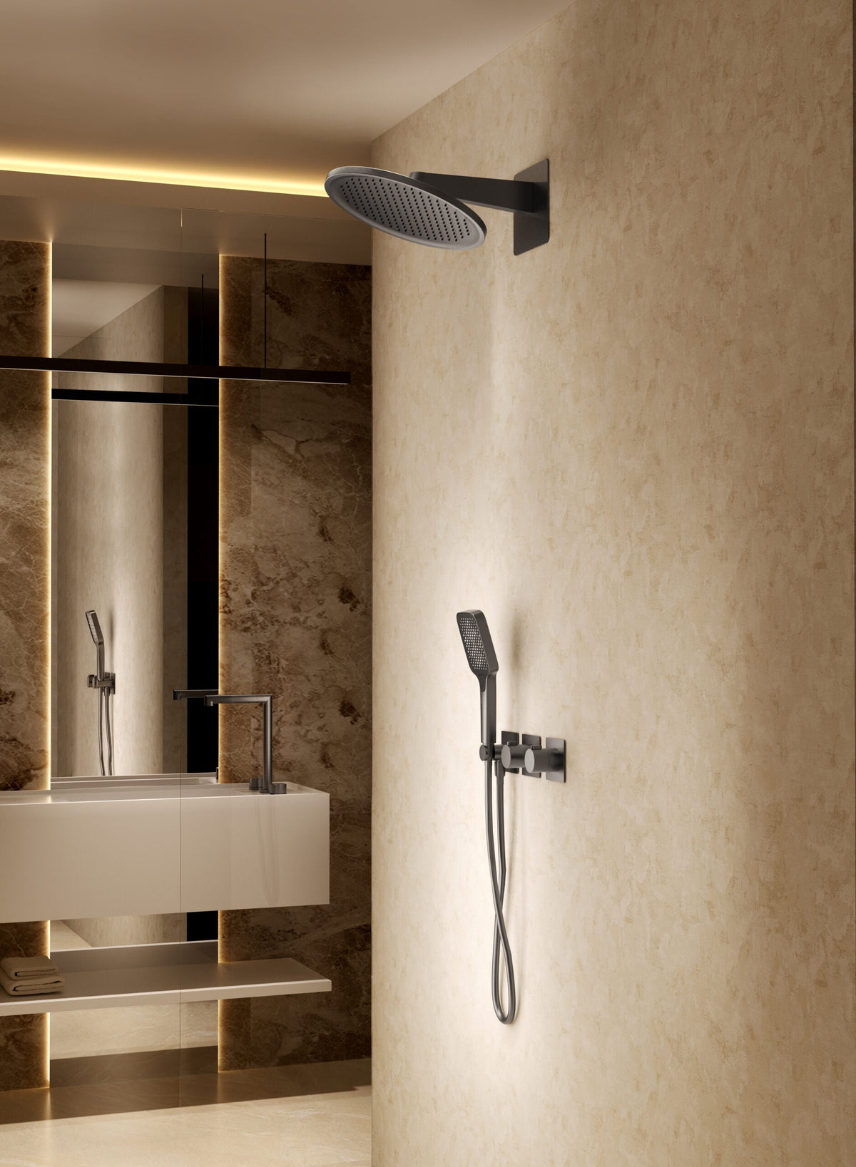 Conjunto de ducha termostático empotrado Inari IMEX – Negro mate – imagen 3