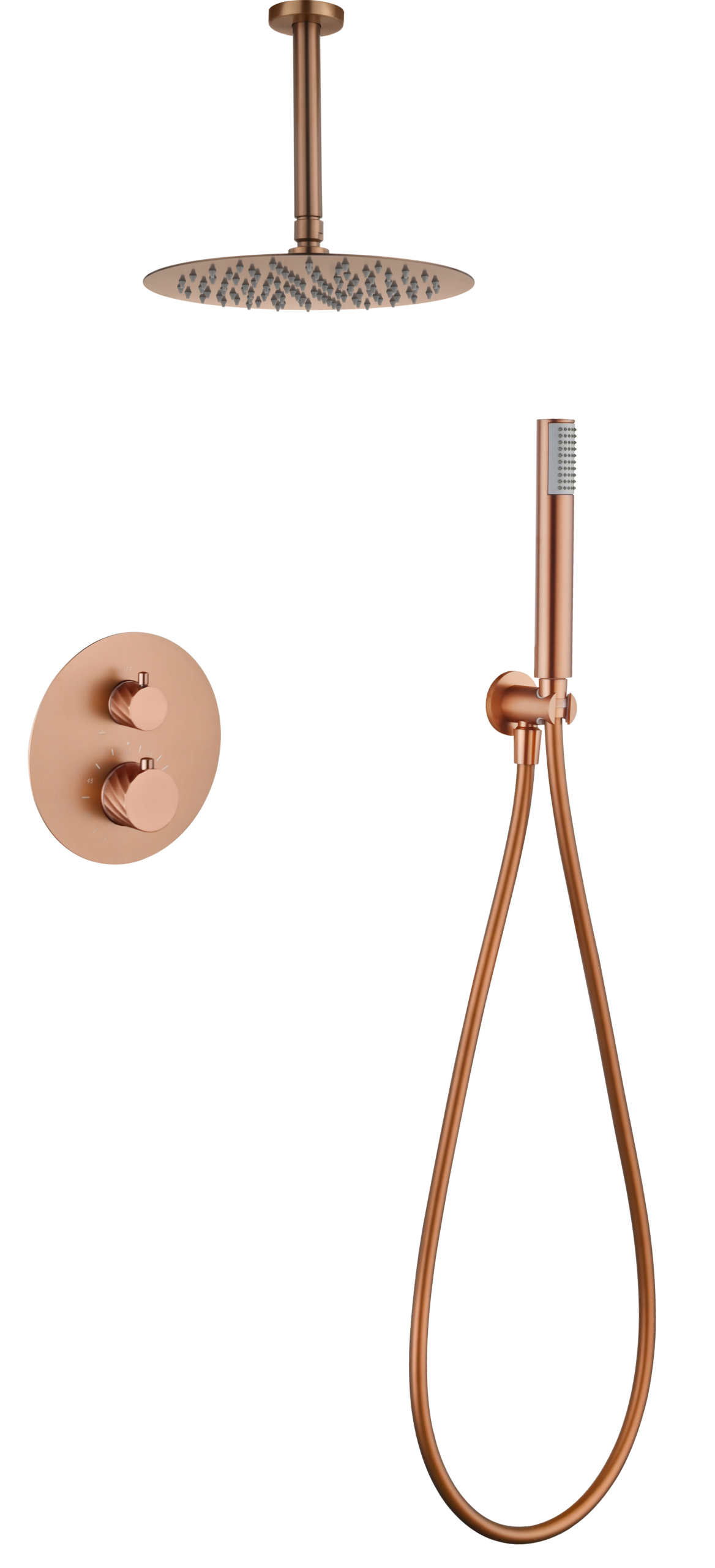 Conjunto de ducha termostático empotrado Palau Imex – Oro rosa cepillado
