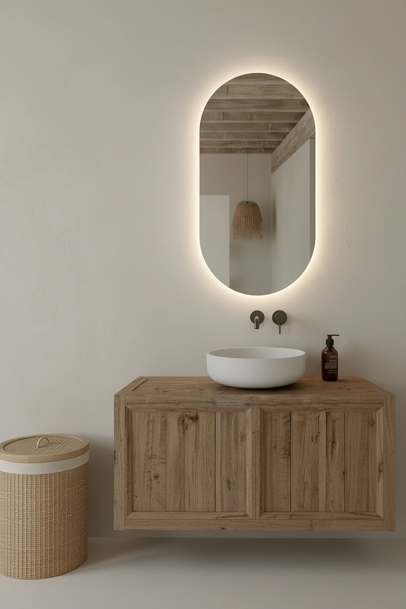 Espejo de baño LED ovalado con luz frontal y ambiental Diana – imagen 4