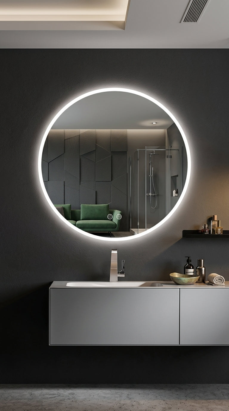 Espejo de baño LED redondo con luz frontal Londres – imagen 2