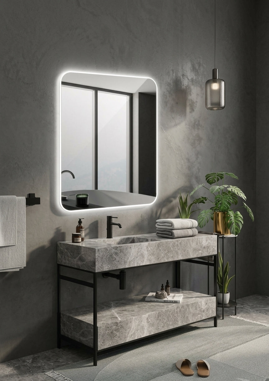 Espejo de baño LED rectangular retroiluminado Dinamarca – imagen 1