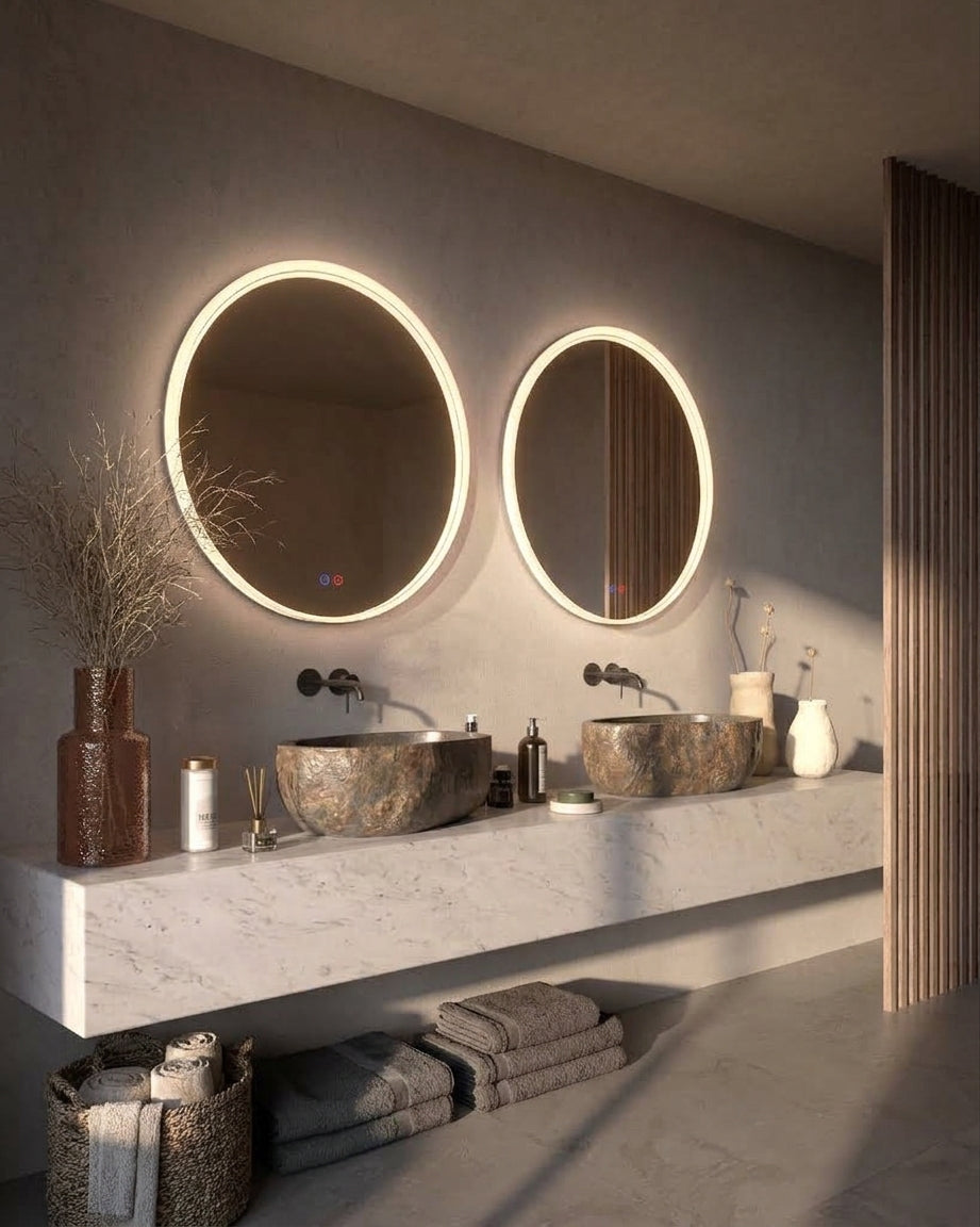 Espejo de baño LED redondo con marco iluminado Bolonia – imagen 3
