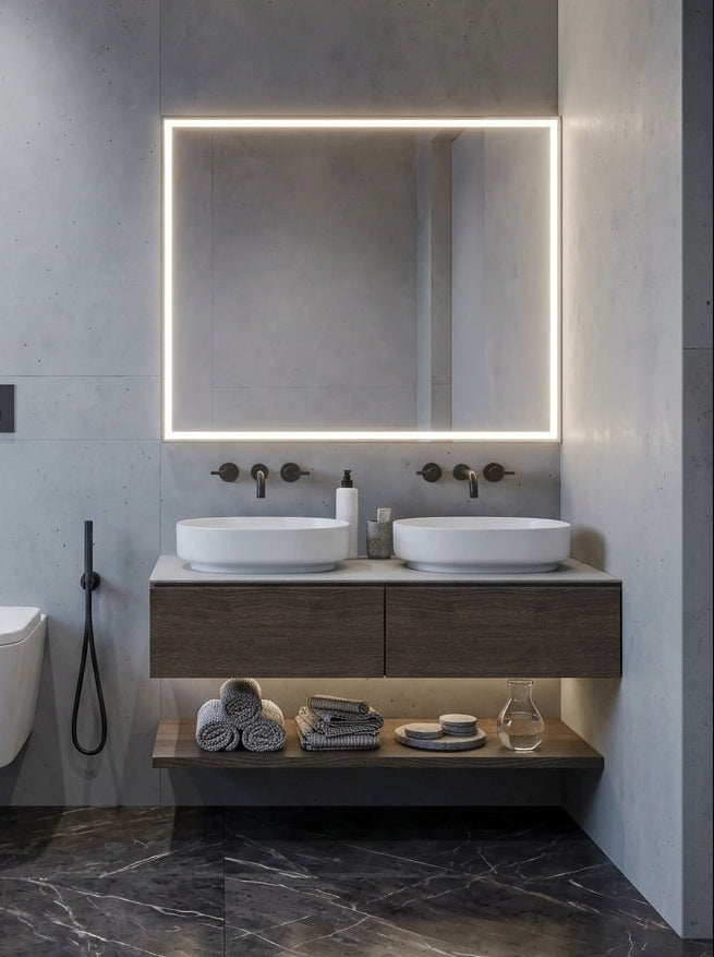 Espejo de baño LED rectangular con luz frontal Cedrus – imagen 1