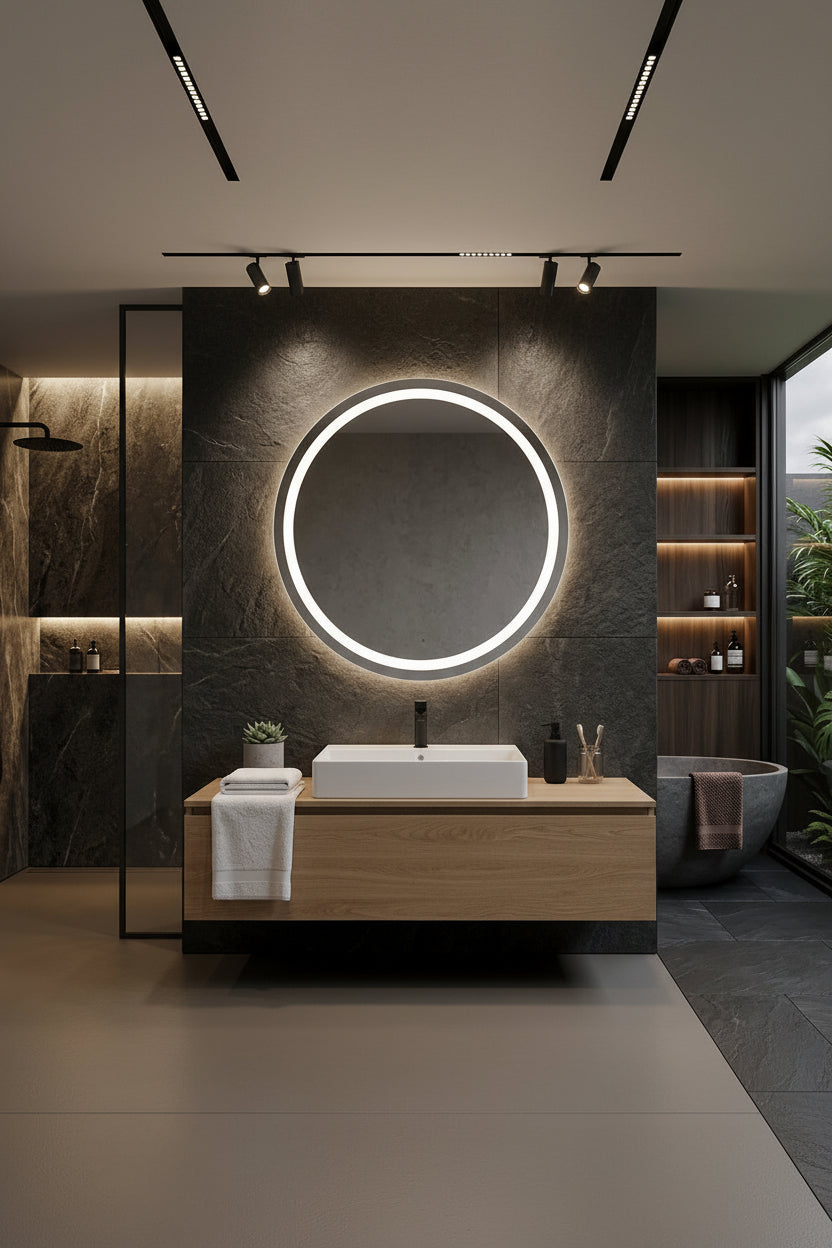 Espejo de baño LED redondo con luz frontal Rand – imagen 1