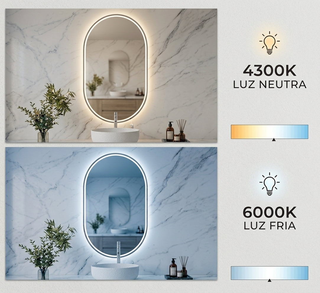 Espejo de baño LED ovalado con luz frontal y ambiental Diana – imagen 3