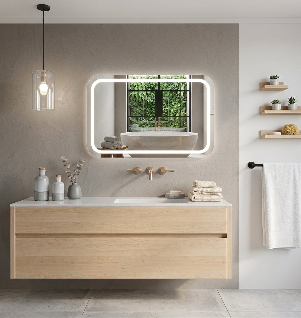 Espejo de baño LED rectangular con luz frontal Pina – imagen 1