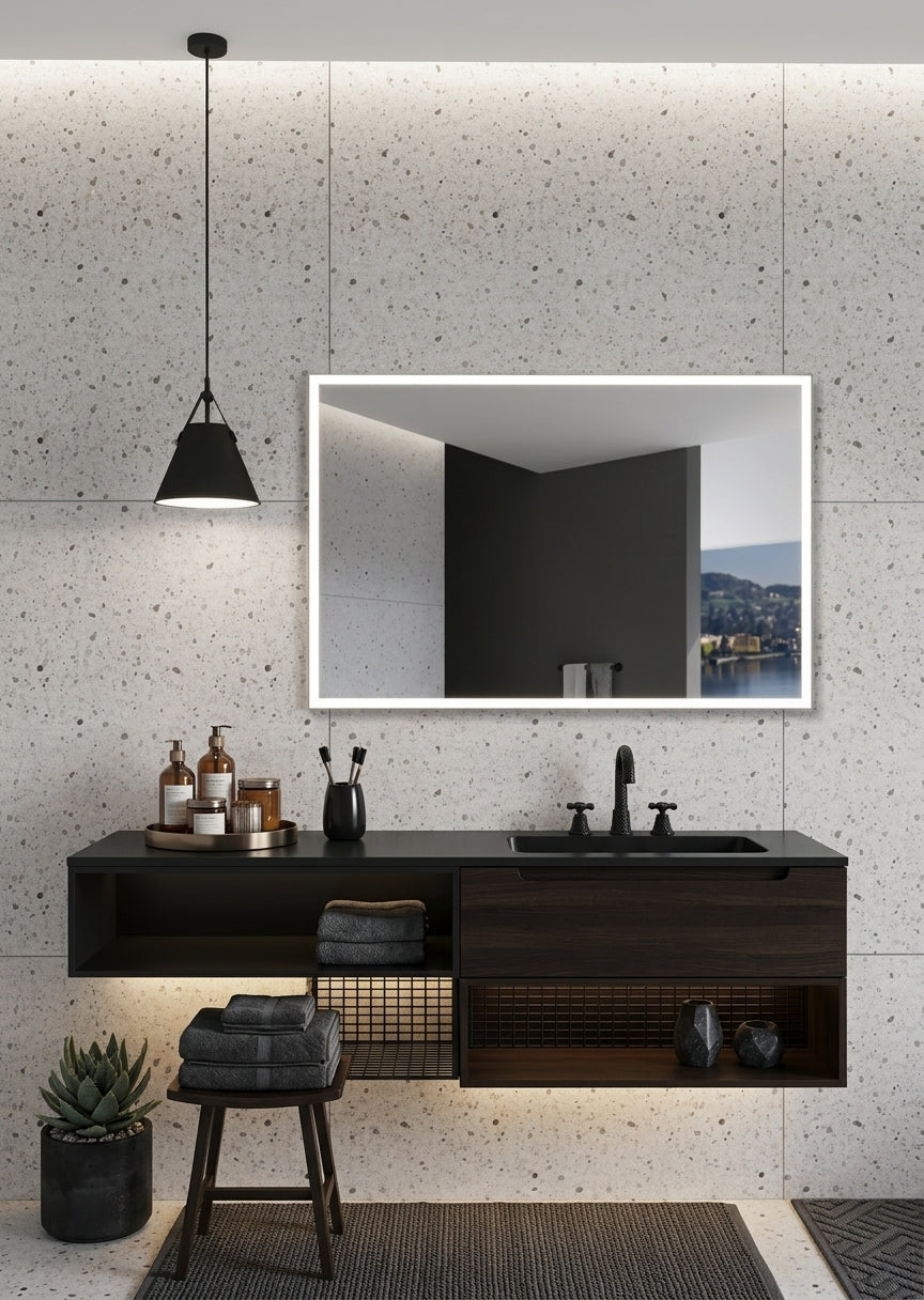 Espejo de baño LED rectangular con luz frontal Suiza – imagen 1