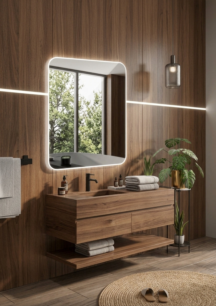 Espejo de baño LED rectangular retroiluminado Dinamarca – imagen 5