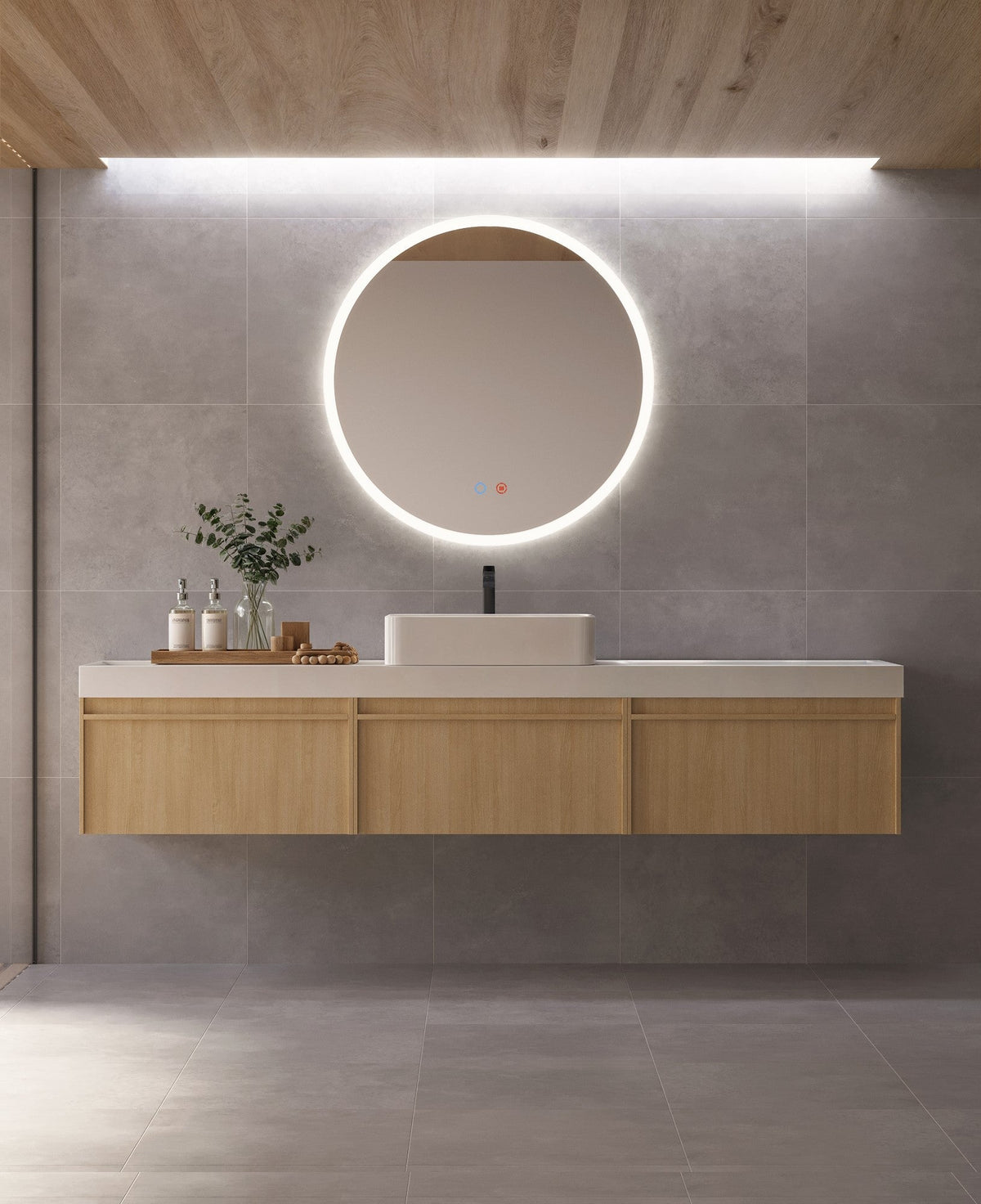 Espejo de baño LED redondo con luz frontal Londres – imagen 4