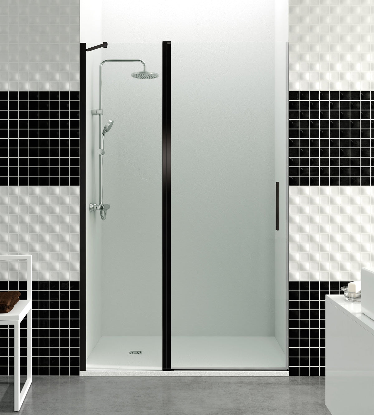 Mampara de ducha abatible Open transparente 67-142 cm GME – Negro – imagen 4