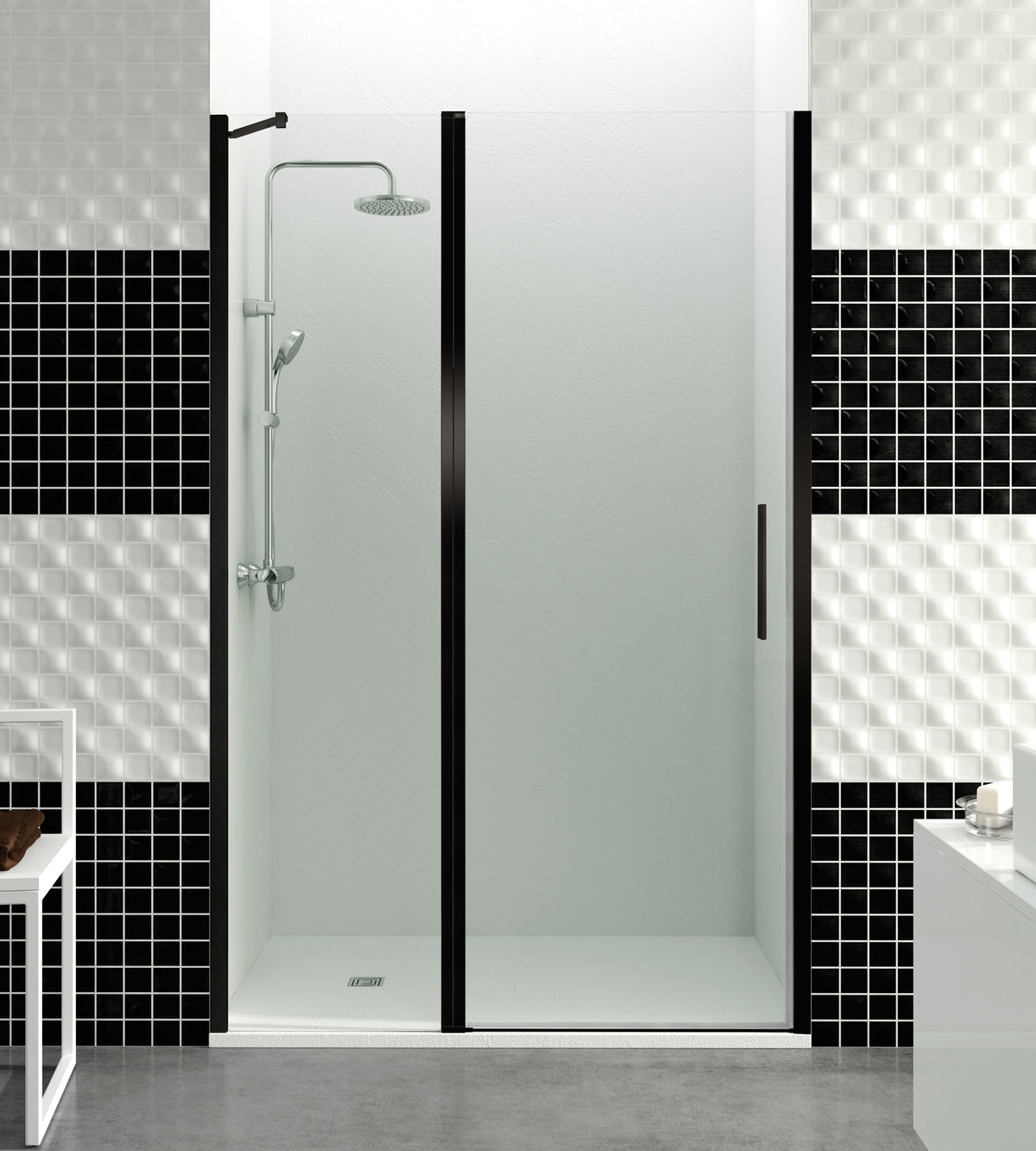 Mampara de ducha abatible Open transparente 70-145 cm GME – Negro – imagen 4
