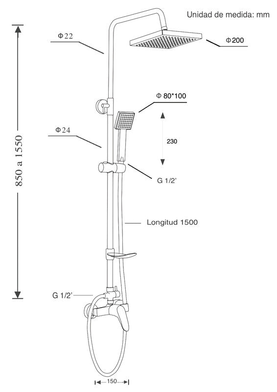 Columna de ducha extensible monomando Tineo – imagen 2 de 2