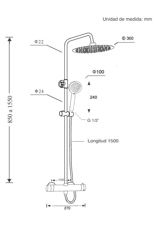 Columna de ducha extensible termostática Nava negro – imagen 2 de 2