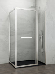 Mampara de ducha corredera-plegable Spazio transparente con panel lateral GME – Cromo