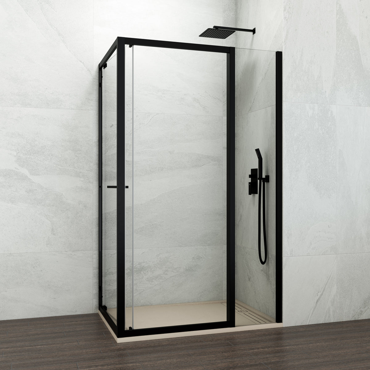 Mampara de ducha corredera-plegable Spazio transparente con panel lateral GME – imagen 6 de 6