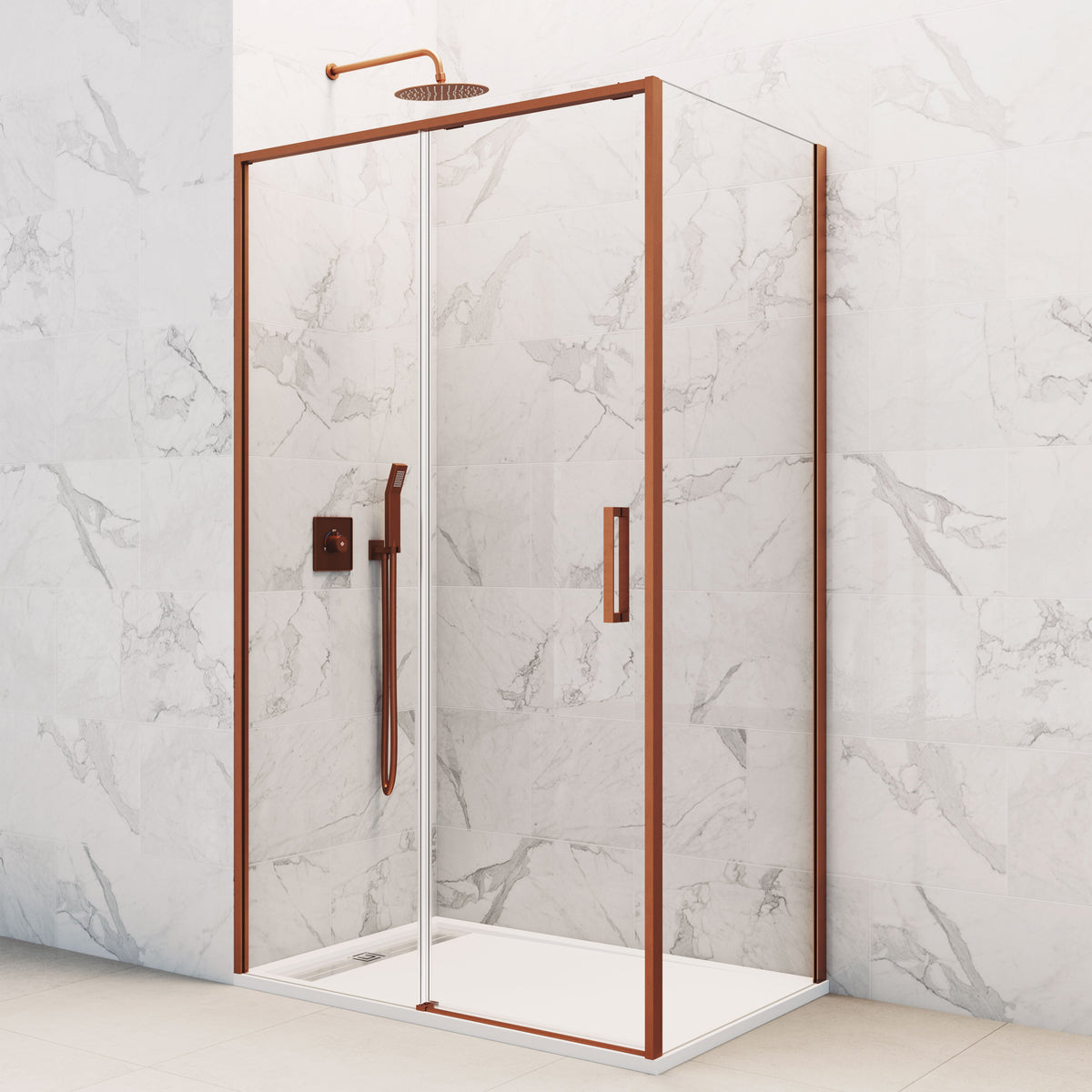 Mampara de ducha corredera frontal con lateral Twenty transparente GME – Cobre – imagen 10