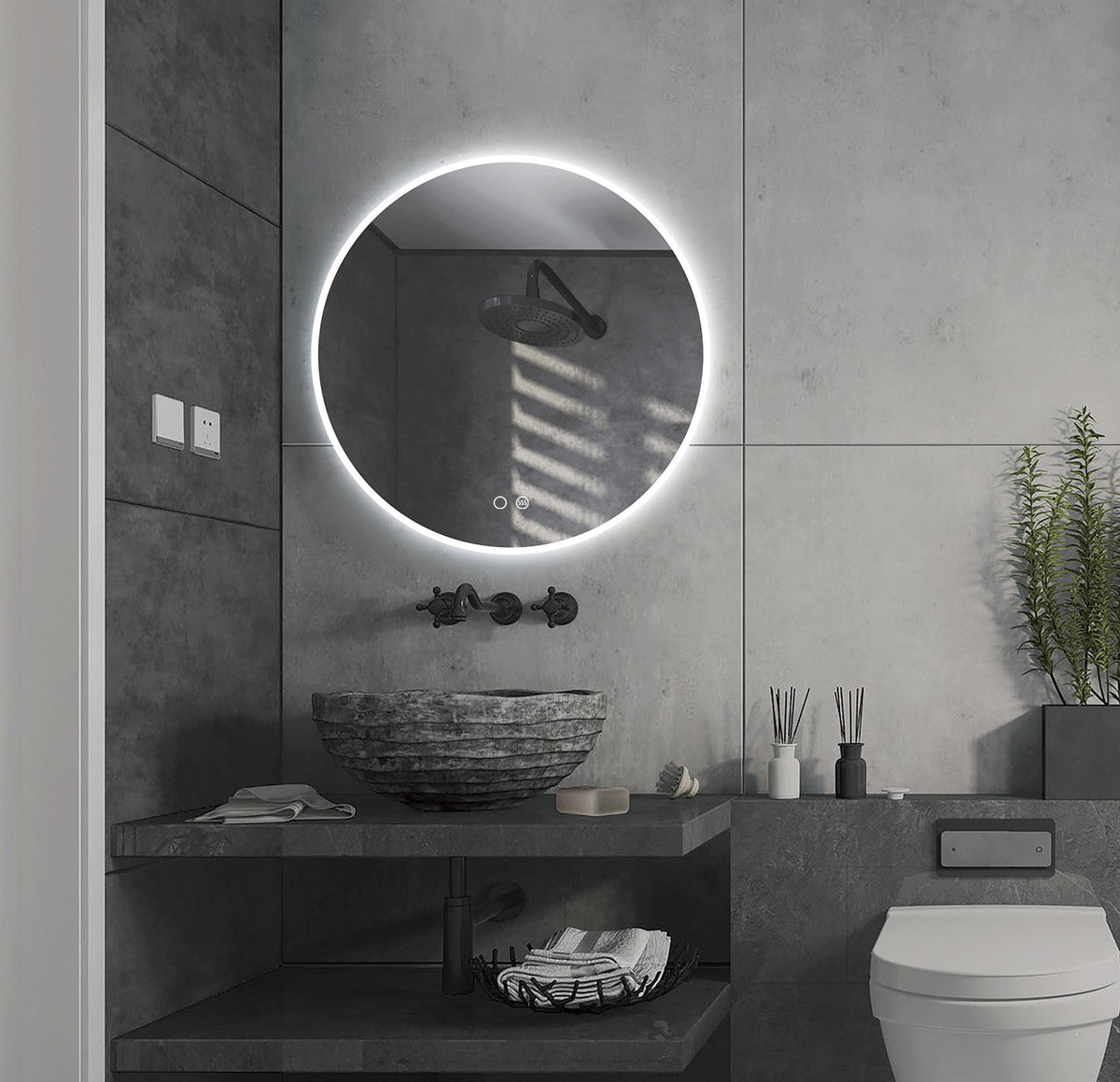 Espejo de baño LED redondo con luz frontal Londres – imagen 1