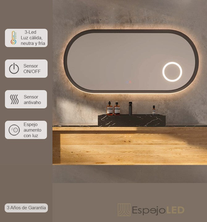 Espejo de baño LED rectangular retroiluminado Rimini – imagen 1