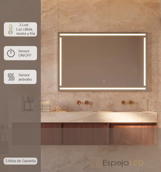 Espejo de baño LED rectangular retroiluminado Viena – imagen 1
